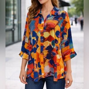 Colorful Abstract Button-Front Blouse for Women X-Large